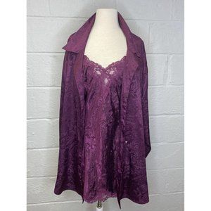 VTG Victorias Secret‎ Gold Label Purple Damask Sleep Shirt Chemise Set Med M/L